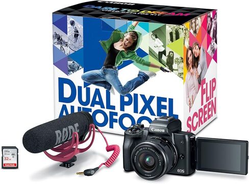 Canon EOS M50 Mirrorless Video Creator Kit with EF-M 15-45mm Lens, Rode VIDEOMIC GO Microphone, and Memory Card, Black in Kuwait