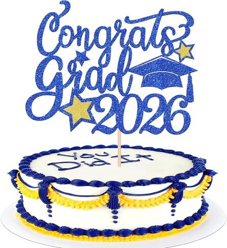 1 PCS Class of 2025 Cake Topper Black Glitter Congrats Grad Cap Diploma 2025 Cake Pick for 2025 Thream Teep Party Cake Decorations Supplies Blue in Saudi Arabia