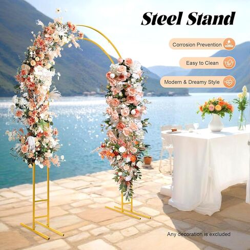 Gold 7.2Ft Metal Floral Display Frame Round Top Double Arch Backdrop Stand Party in Kuwait