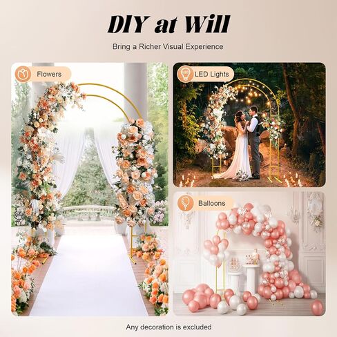 Gold 7.2Ft Metal Floral Display Frame Round Top Double Arch Backdrop Stand Party in Kuwait