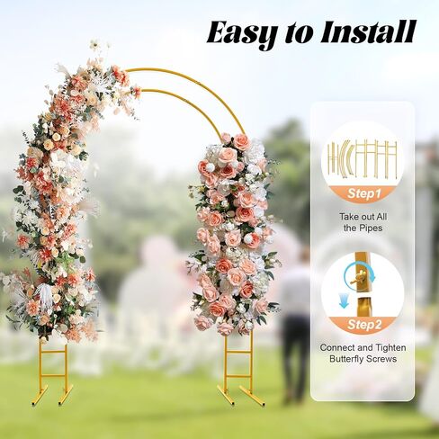 Gold 7.2Ft Metal Floral Display Frame Round Top Double Arch Backdrop Stand Party in Kuwait