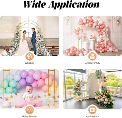 Gold 7.2Ft Metal Floral Display Frame Round Top Double Arch Backdrop Stand Party in Kuwait