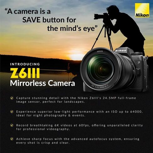 كاميرا نيكون Z6III بدون مرآة مع عدسة NIKKOR Z مقاس 24-70 مم f/4 S، حزمة محول FTZ II in Kuwait