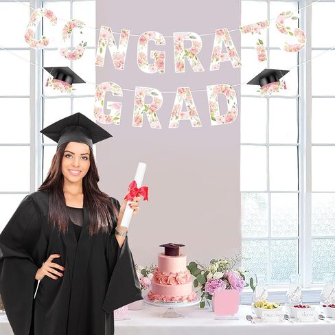 Wildflower Graduation Party Decorations, High School Graduation Kindergarten to 12th Grade Photo Banner for Floral High School Girl Congrats Grad Class of 2026 in Saudi Arabia