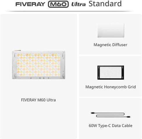 ZHIYUN FIVERAY M60 Ultra RGB LED Video Light,60W Full-Color Portable Pocket Light,2500K-10000K CRI≥95 TLCI≥97 6490Lux Camera Light with 4500mAh Battery for Studio Photography, Live Streaming in Kuwait