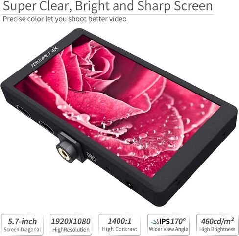 شاشة Feel WORLD F570 مقاس 5.7 بوصة بدقة 4K على الكاميرا مع مدخل/مخرج HDMI IPS Full HD 1920x1080 غطاء من الألومنيوم القوي in Kuwait