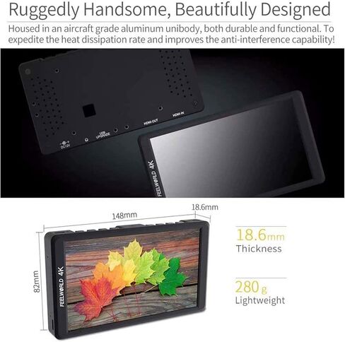 شاشة Feel WORLD F570 مقاس 5.7 بوصة بدقة 4K على الكاميرا مع مدخل/مخرج HDMI IPS Full HD 1920x1080 غطاء من الألومنيوم القوي in Kuwait