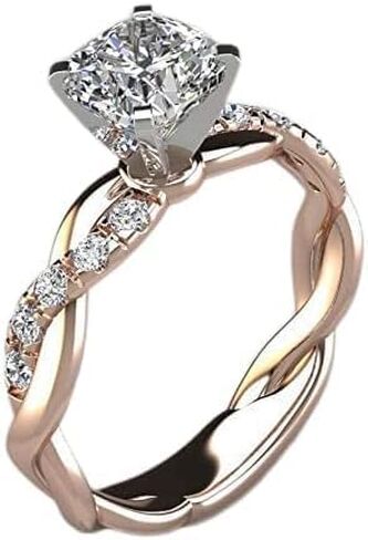 Twist Solitaire Ring for Women Fashion 14k Solid Rose Gold Stack Twisted Ring Party Women Womments Jewelry Cubic Zirconia Complication Rings (US Code 8) in Saudi Arabia
