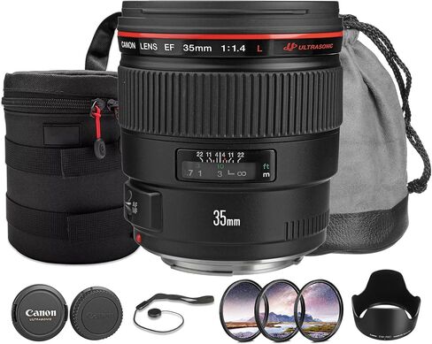 مجموعة عدسات Canon EF 35mm f/1.4L USM | سلسلة L-Series واسعة الزاوية مع فتحة عدسة f/1.4 سريعة وبصريات متقدمة وتركيز تلقائي USM من النوع الحلقي | لصور الإضاءة المنخفضة وصور الشوارع (2512A002) + مجموعة المرشحات + المزيد in Kuwait