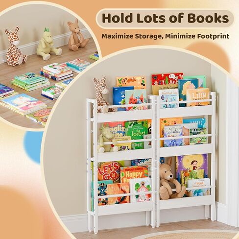 رف كتب للأطفال من HAVLOTII - رف كتب مكون من 6 طبقات مثبت على الحائط لغرف الأطفال، رف كتب خلف الباب للطفل/الطفل الصغير، رف كتب جداري بزاوية 15 بوصة لغرفة النوم/الحضانة، منظم للألعاب والكتب in Kuwait