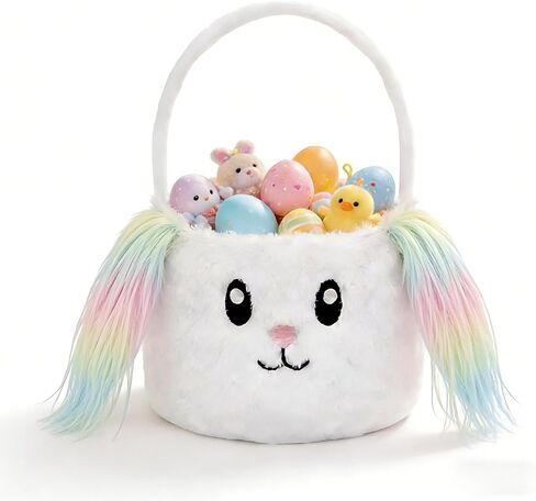 Easter Baskets for Girls - Plush Easter Bunny Basket with Colorful Ears, Cute Empty Easter Egg Haunting Bucket for Kids Boys Easter Decorations Candy Gifts Storage in Kuwait