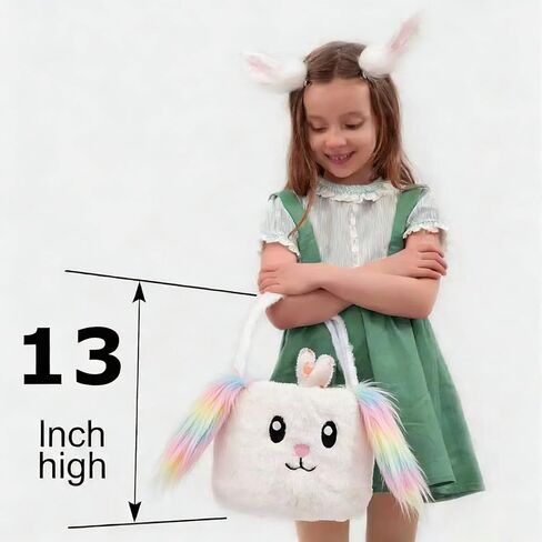 Easter Baskets for Girls - Plush Easter Bunny Basket with Colorful Ears, Cute Empty Easter Egg Haunting Bucket for Kids Boys Easter Decorations Candy Gifts Storage in Kuwait