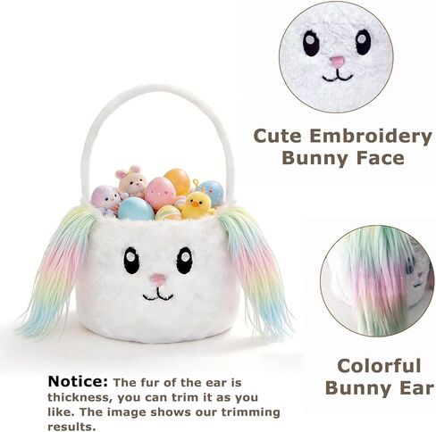 Easter Baskets for Girls - Plush Easter Bunny Basket with Colorful Ears, Cute Empty Easter Egg Haunting Bucket for Kids Boys Easter Decorations Candy Gifts Storage in Kuwait