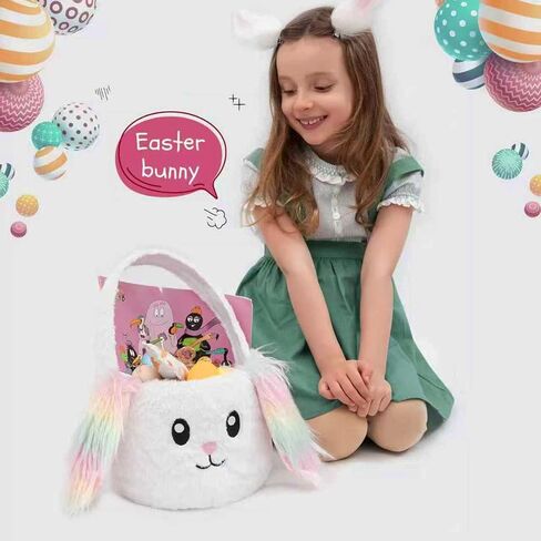 Easter Baskets for Girls - Plush Easter Bunny Basket with Colorful Ears, Cute Empty Easter Egg Haunting Bucket for Kids Boys Easter Decorations Candy Gifts Storage in Kuwait