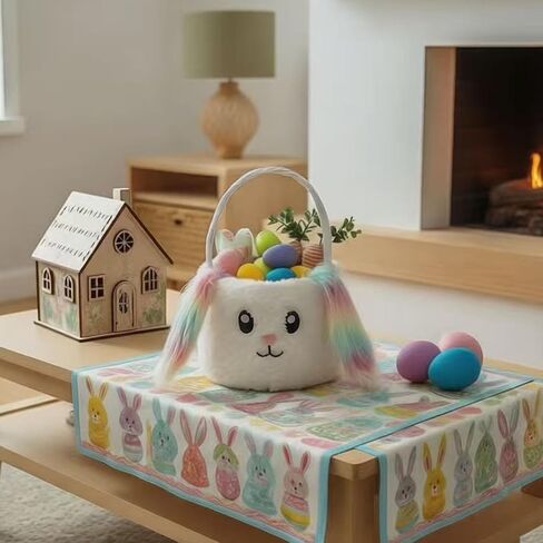 Easter Baskets for Girls - Plush Easter Bunny Basket with Colorful Ears, Cute Empty Easter Egg Haunting Bucket for Kids Boys Easter Decorations Candy Gifts Storage in Kuwait