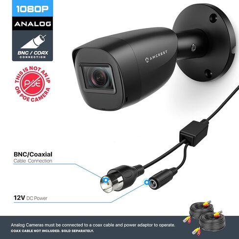 كاميرا أمان خارجية Amcrest Full HD 1080P 1920TVL Bullet (Quadbrid 4in1 HD-CVI/TVI/AHD/تناظرية)، 2 ميجابكسل 1920x1080، رؤية ليلية 98 قدمًا، عدسة 2.8 مم، زاوية عرض 129 درجة، أسود (AMC1081BC28-B-V4) in Kuwait