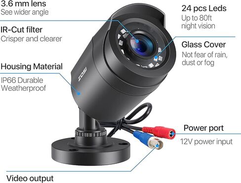 ZOSI 4 Pack 2MP 1080p HD-TVI كاميرا مراقبة منزلية خارجية داخلية 1920TVL، 24 قطعة LED، رؤية ليلية 80 قدمًا، زاوية رؤية 90 درجة، كاميرا مراقبة خارجية مقاومة للطقس CCTV (أسود) in Kuwait