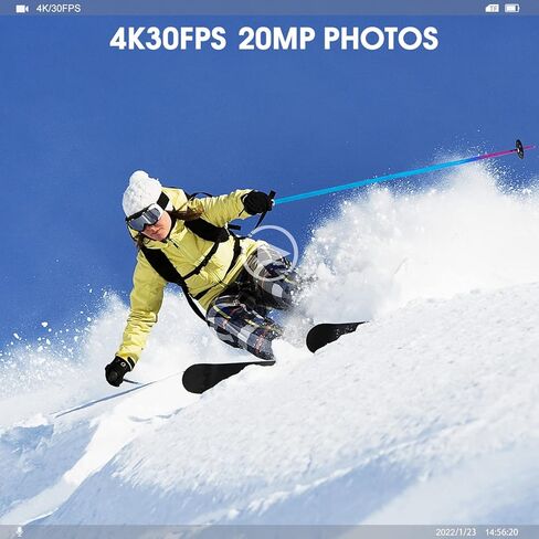 كاميرا JOH 4K 60FPS 20MP WiFi Action مع شاشات LCD أمامية وشاشات خلفية تعمل باللمس، مقاومة للماء حتى 131 قدمًا، تثبيت، EIS 2.0، كاميرا رياضية خارجية للتحكم عن بعد، كاميرا Vlog تحت الماء مع بطاريتين 2X in Kuwait