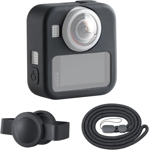 حافظة من السيليكون من HSU لجهاز GoPro Max2، حافظة جسم من السيليكون الناعم مع غطاء عدسة وحبل، مجموعة ملحقات GoPro Max 2 (أسود) in Kuwait