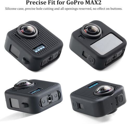 حافظة من السيليكون من HSU لجهاز GoPro Max2، حافظة جسم من السيليكون الناعم مع غطاء عدسة وحبل، مجموعة ملحقات GoPro Max 2 (أسود) in Kuwait