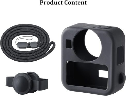 حافظة من السيليكون من HSU لجهاز GoPro Max2، حافظة جسم من السيليكون الناعم مع غطاء عدسة وحبل، مجموعة ملحقات GoPro Max 2 (أسود) in Kuwait