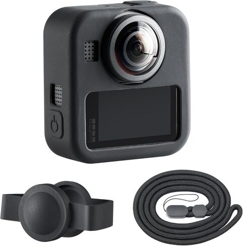 حافظة من السيليكون من HSU لجهاز GoPro Max2، حافظة جسم من السيليكون الناعم مع غطاء عدسة وحبل، مجموعة ملحقات GoPro Max 2 (أسود) in Kuwait