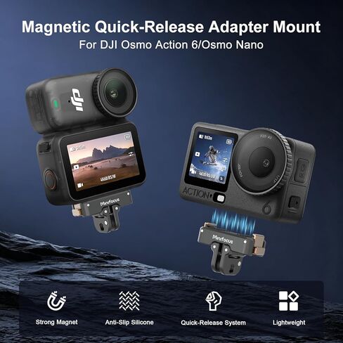 حامل محول مغناطيسي سريع الفك لـ DJI Osmo Nano/Osmo Action 6، دعامة قاعدة توسيع من الألومنيوم ثنائي الاتجاه مع فتحة لولبية 1/4 بوصة، مخالب مزدوجة قابلة للطي لملحقات كاميرا DJI Osmo Action in Kuwait