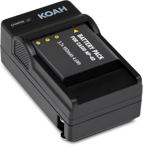 مجموعة شاحن بطارية وبطارية قابلة لإعادة الشحن من Koah لـ Casio NP-40 وKodak LB-060 - بطارية ليثيوم أيون بديلة وشاحن بطارية Casio - تتضمن محول شحن سيارة DC ومحول قابس أوروبي in Kuwait