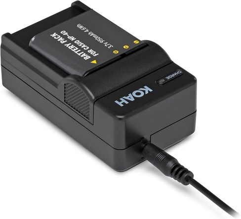 مجموعة شاحن بطارية وبطارية قابلة لإعادة الشحن من Koah لـ Casio NP-40 وKodak LB-060 - بطارية ليثيوم أيون بديلة وشاحن بطارية Casio - تتضمن محول شحن سيارة DC ومحول قابس أوروبي in Kuwait