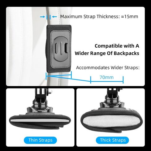 Action Camera Backpack Strap Mount for DJI OSMO 360 Nano Pocket 4 3 Action 6 5 Pro 4 3, Insta360 ACE Pro 2/1 X5 GO Ultra 3 3S, Shoulder Strap Clip Holder Adapter Base for GoPro Max 13 12 11 10 in Kuwait