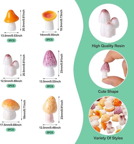 30Pcs Mushroom Series Resin Display Decorations for Home Office Decoration Mixed 6 Styles Mushroom Shape Ornament Pretending Prop Decorations in Saudi Arabia