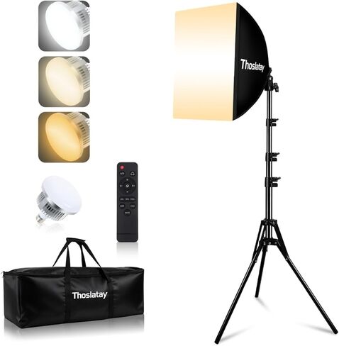 Softbox Lighting Kit, Thoslatay 16x16in Soft Box Upgrade 85W 2700-6400K 100V-240V LED Bulbs Professional Photography Lighting Kit, Photo Studio Lights for Photoshoot/Video Recording/Live Streaming in Kuwait