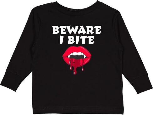 تي شيرت Inktastic Beware I Bite with Vampire Fangs Vector للأطفال الصغار بأكمام طويلة in Kuwait