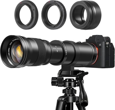 عدسة تكبير تليفوتوغرافي يدوية 420-800 مم f/8.3 لكاميرات Canon وNikon وSony و3 عدسات Telephoto لكاميرات Canon EF وNikon F وSony E-Mount، تناسب EOS Rebel T7 وD3500 وA7IV A6400 (Blacka) in Kuwait