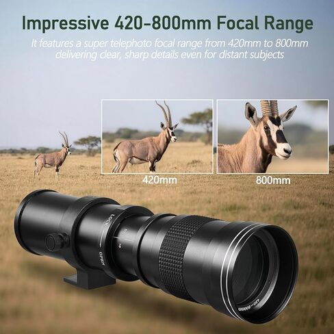 عدسة تكبير تليفوتوغرافي يدوية 420-800 مم f/8.3 لكاميرات Canon وNikon وSony و3 عدسات Telephoto لكاميرات Canon EF وNikon F وSony E-Mount، تناسب EOS Rebel T7 وD3500 وA7IV A6400 (Blacka) in Kuwait
