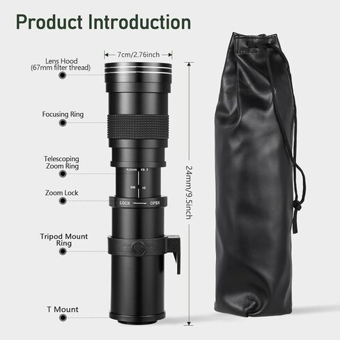 عدسة تكبير تليفوتوغرافي يدوية 420-800 مم f/8.3 لكاميرات Canon وNikon وSony و3 عدسات Telephoto لكاميرات Canon EF وNikon F وSony E-Mount، تناسب EOS Rebel T7 وD3500 وA7IV A6400 (Blacka) in Kuwait