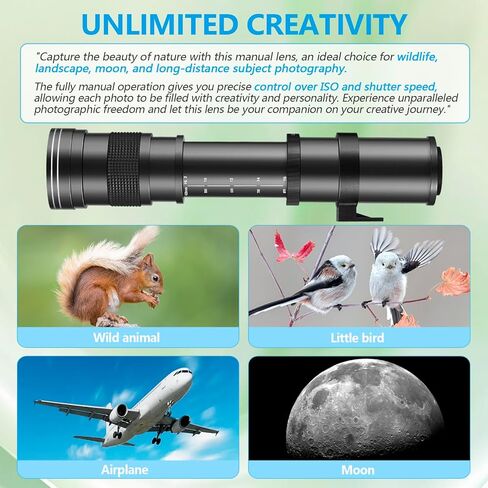 عدسة تكبير تليفوتوغرافي يدوية 420-800 مم f/8.3 لكاميرات Canon وNikon وSony و3 عدسات Telephoto لكاميرات Canon EF وNikon F وSony E-Mount، تناسب EOS Rebel T7 وD3500 وA7IV A6400 (Blacka) in Kuwait