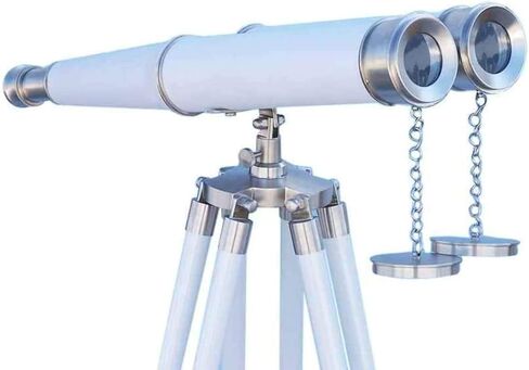 62 Inches Floor Standing Admirals Solid Brass Black Leather Binocular, Fully Functional Nautical Home Decor Binoculars for Adults with Wooden Tripod Stand in Kuwait