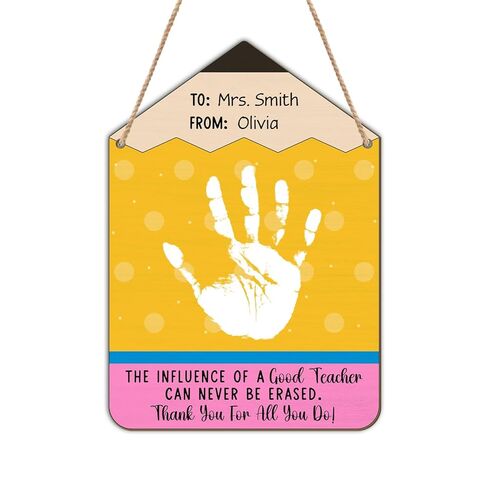 DIY Custom Kids Handprint Pencil Art Sign Craft Gifts for PreK Preschool Kindergarten Daycare Teachers, Thank You Teacher Appreciation End of Year Graduation Handprints Crafts Keepsake from Students in Saudi Arabia
