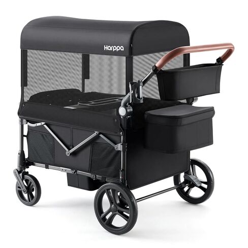 عربة أطفال Harppa Wagon لـ 4 أطفال، عربة أطفال قابلة للطي بأربعة مقاعد مع مظلة وصينية للوجبات الخفيفة، عجلات مقاس 11 بوصة لجميع التضاريس، سعة 200 رطل، مثالية للشاطئ وحديقة الحيوان والنزهات العائلية in Kuwait