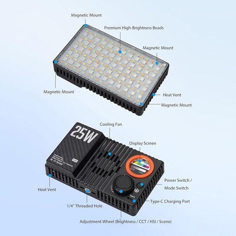 LICAEVEY 25W RGB Video Light، 168 LED CRI95+ 1800K-9000K 3300mAh ضوء ملء قابل لإعادة الشحن، كاميرا محمولة لمدونات الفيديو، التصوير الفوتوغرافي، البث المباشر، شاشة LCD، K25RGB in Kuwait
