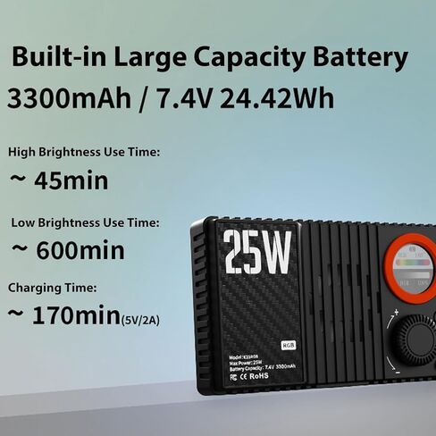 LICAEVEY 25W RGB Video Light، 168 LED CRI95+ 1800K-9000K 3300mAh ضوء ملء قابل لإعادة الشحن، كاميرا محمولة لمدونات الفيديو، التصوير الفوتوغرافي، البث المباشر، شاشة LCD، K25RGB in Kuwait