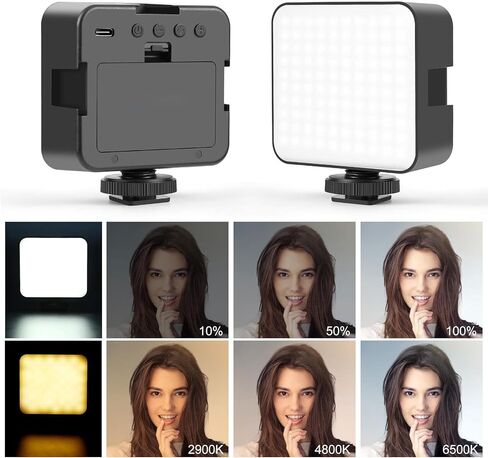 LICAEVEY مصباح فيديو LED، 100 LED CRI85+ 2900K-6500K ثنائي اللون، ضوء تعبئة خافت للضوء، بطارية AA نوع C طاقة مزدوجة على أضواء الكاميرا لمدونات الفيديو، والتصوير الفوتوغرافي، والسفر، والمحمولة in Kuwait