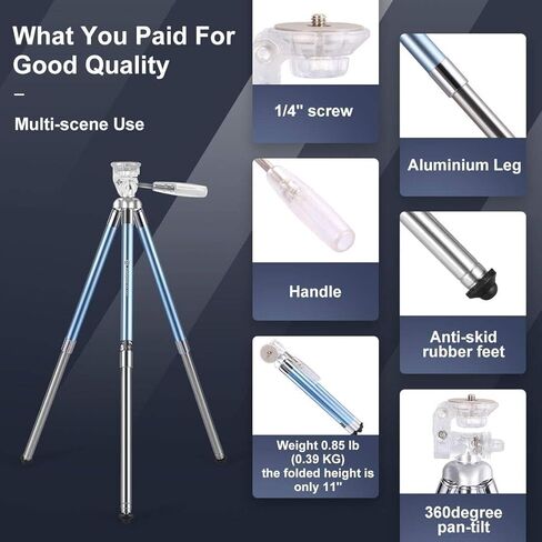 Fotopro 40 Inch Phone Tripod Lightweight Travel Tripod for Camera with Phone Mount Portable Vlogging Video Blue FY-583 in Kuwait
