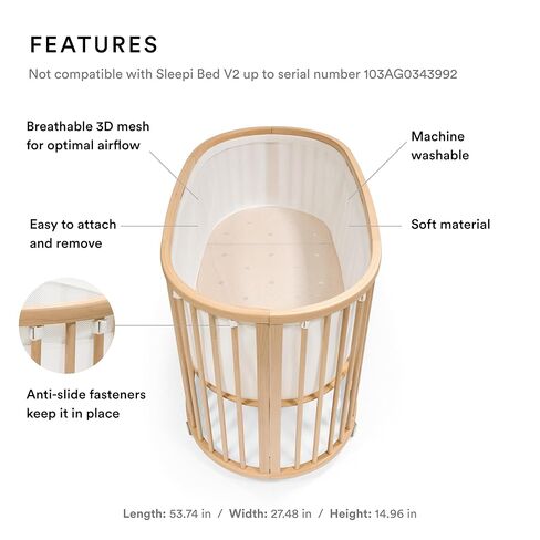 بطانة Stokke Sleepi Mesh Liner V3، باللون الأبيض - شبكة ثلاثية الأبعاد قابلة للتنفس من أجل نوم آمن - مصممة لسرير Sleepi البيضاوي - يمكن غسلها في الغسالة in Kuwait