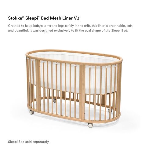 بطانة Stokke Sleepi Mesh Liner V3، باللون الأبيض - شبكة ثلاثية الأبعاد قابلة للتنفس من أجل نوم آمن - مصممة لسرير Sleepi البيضاوي - يمكن غسلها في الغسالة in Kuwait