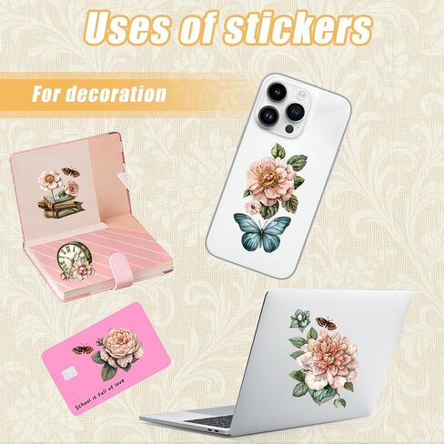 Flowers and Plants Stickers Vintage Floral Decals Aesthetic Scrapbook Stickers Waterproof Laptop Water Bottle Luggage(Multicolor) in Saudi Arabia