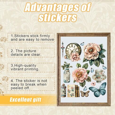 Flowers and Plants Stickers Vintage Floral Decals Aesthetic Scrapbook Stickers Waterproof Laptop Water Bottle Luggage(Multicolor) in Saudi Arabia
