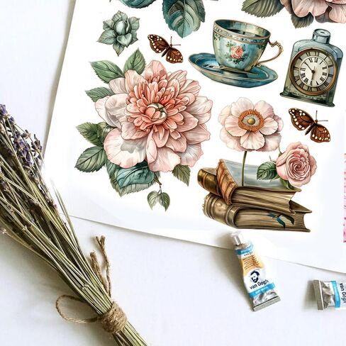 Flowers and Plants Stickers Vintage Floral Decals Aesthetic Scrapbook Stickers Waterproof Laptop Water Bottle Luggage(Multicolor) in Saudi Arabia