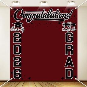 Frienda Large Class of 2026 Graduation Backdrop 6.6 x 7.2 ft Congrats Grad Graduation Party Decoration Photography Background for High School College Party Decor Supplies(Maroon Black) in Kuwait